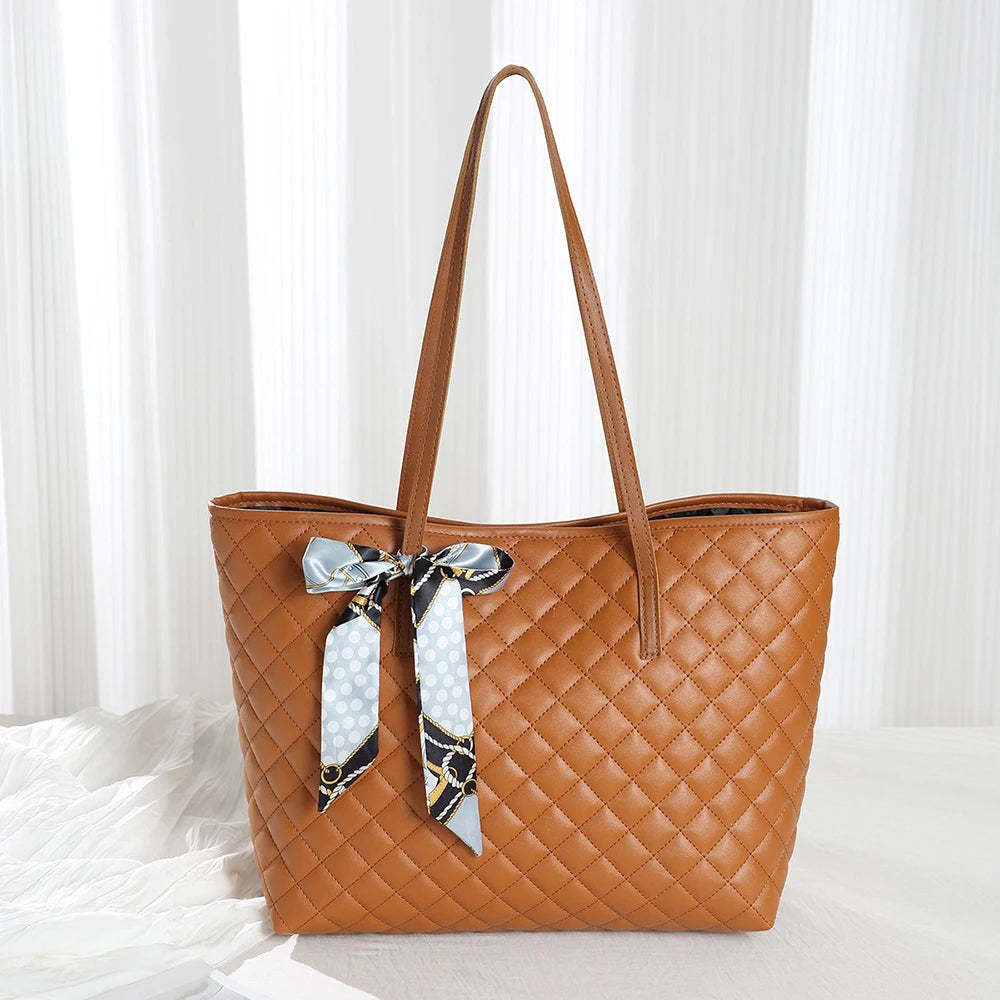 Quilted Embroidered Tote Bag – Women’s Large Shoulder & Crossbody Handbag, Casual Luxury Everyday Purse