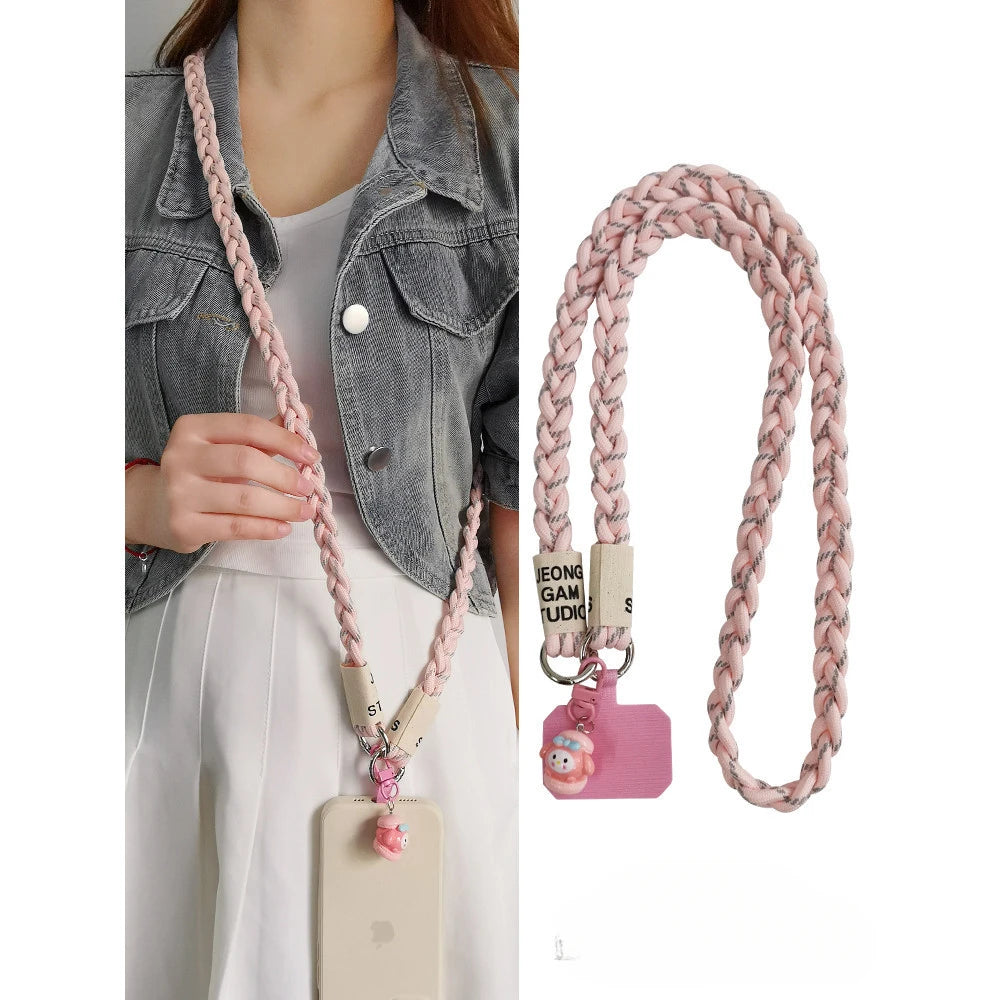 Crossbody Shoulder Lanyard for Mobile Phone Case with Patch Tab Colorful Nylon Necklace Strap String Ropes Phone Accessories