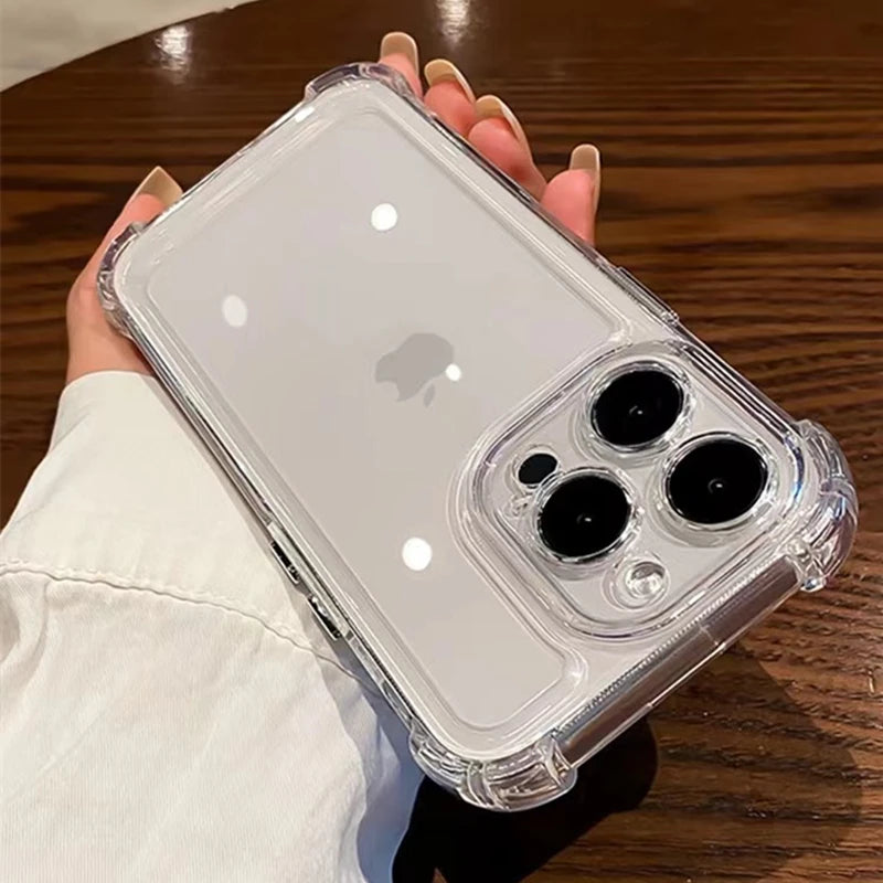 Luxury Shockproof Clear Phone Case For iPhone 17 16 15 14 13 12 11 Pro XR XS Max Plus Silicon Bumper Transparent Hard Back Cover