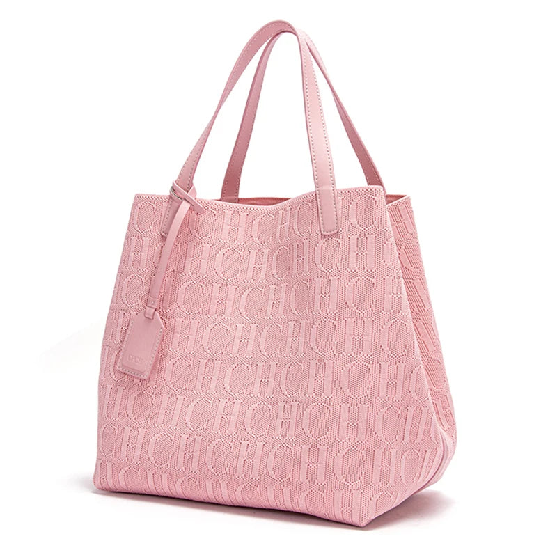 Women's Large Capacity Knitted Tote Bag – Simple Black Shopping Handbag, Lightweight Everyday Shoulder Bag