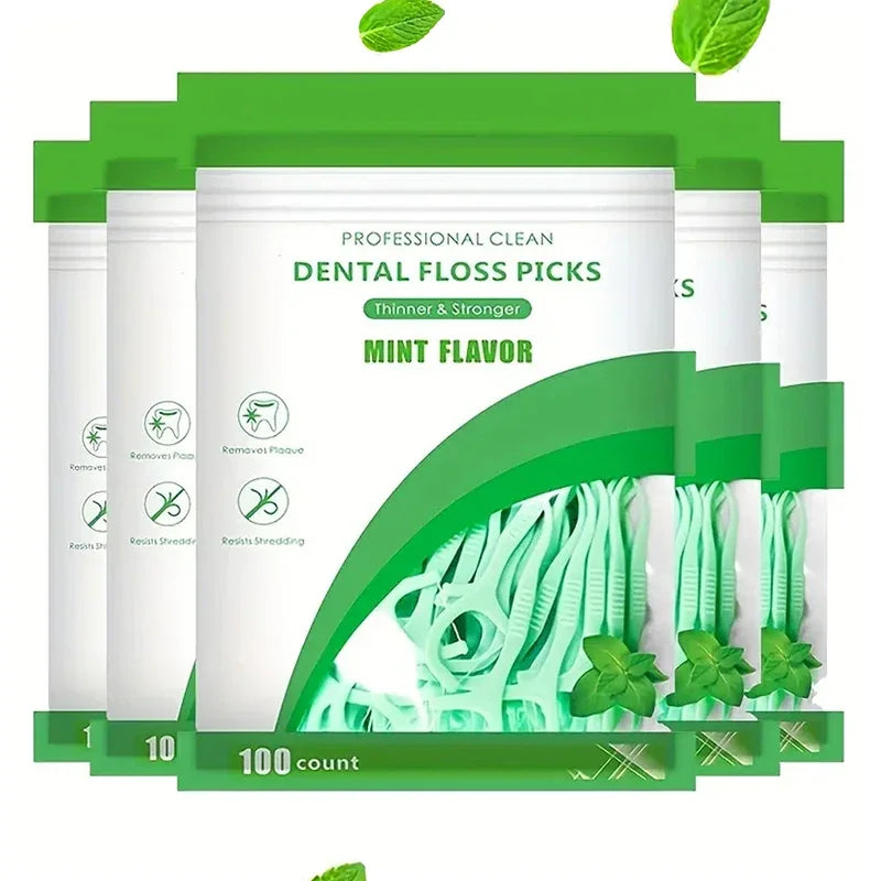 100/300/500pcs Portable Mint Mouthed Dental Floss Interdental Cleaning Floss Disposable Care Floss Stick For Oral Care Cleaning