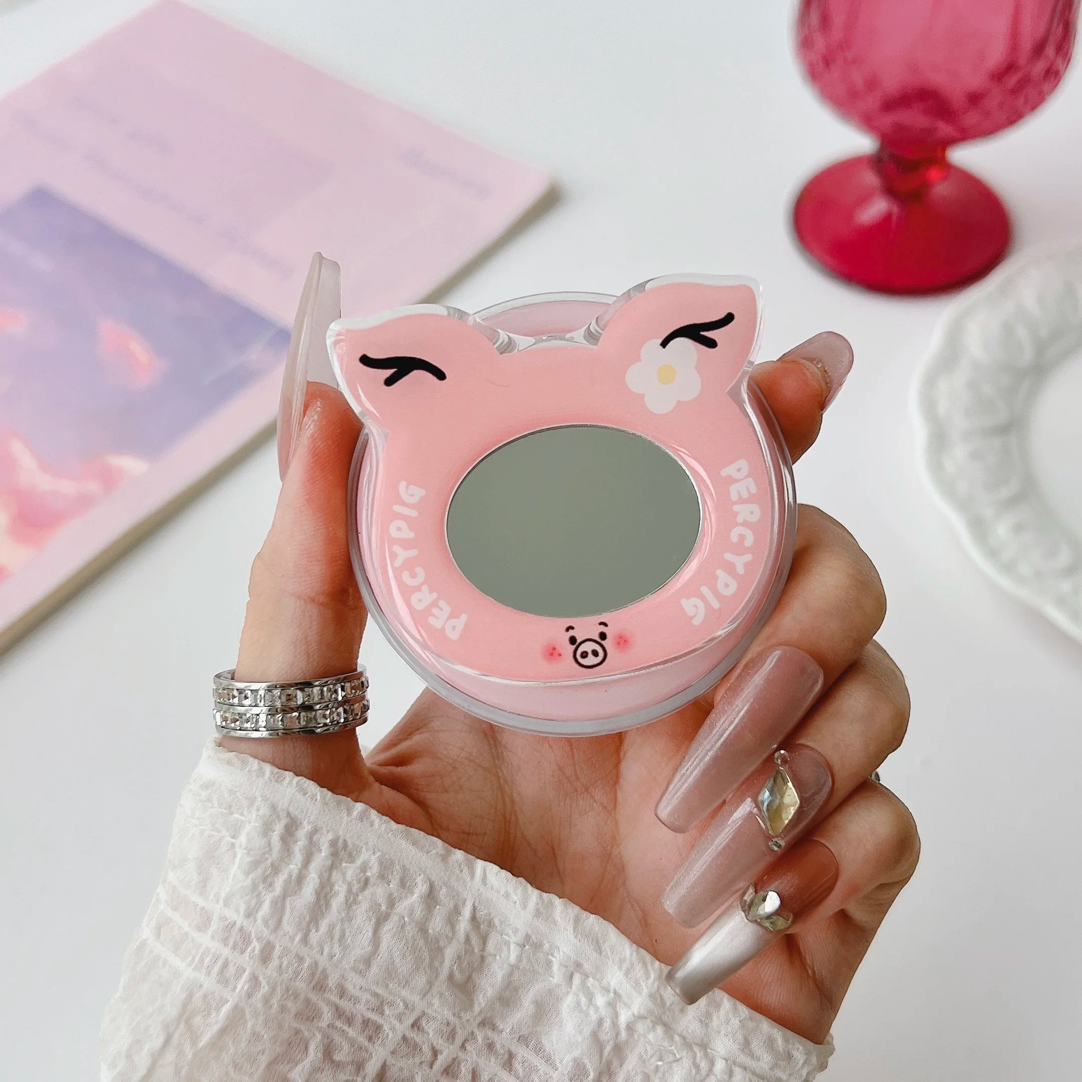 Korean Cute Mirror For Magsafe Magnetic Phone Griptok Grip Tok Stand For iPhone Foldable Wireless Charging Case Holder Ring