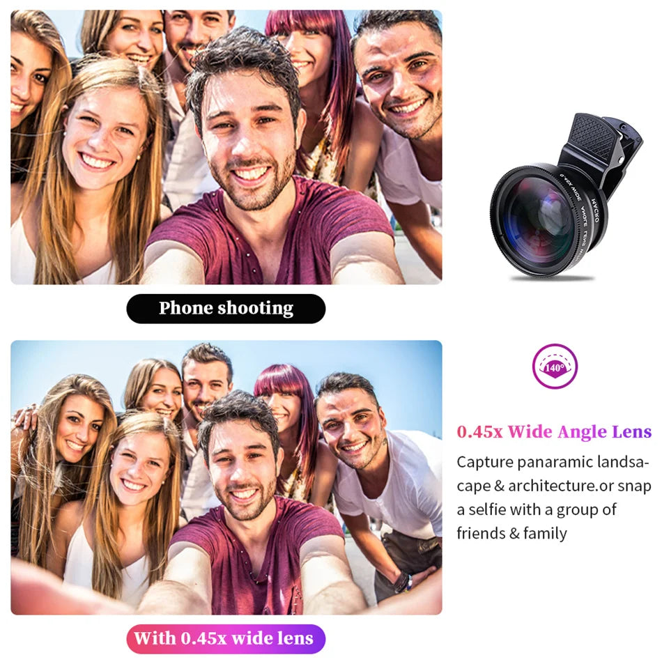 USLION 2 IN 1 Lens Universal Clip 37mm Mobile Phone Lens 0.45x 49uv Super Wide-Angle Macro HD Professional For All Smartphones