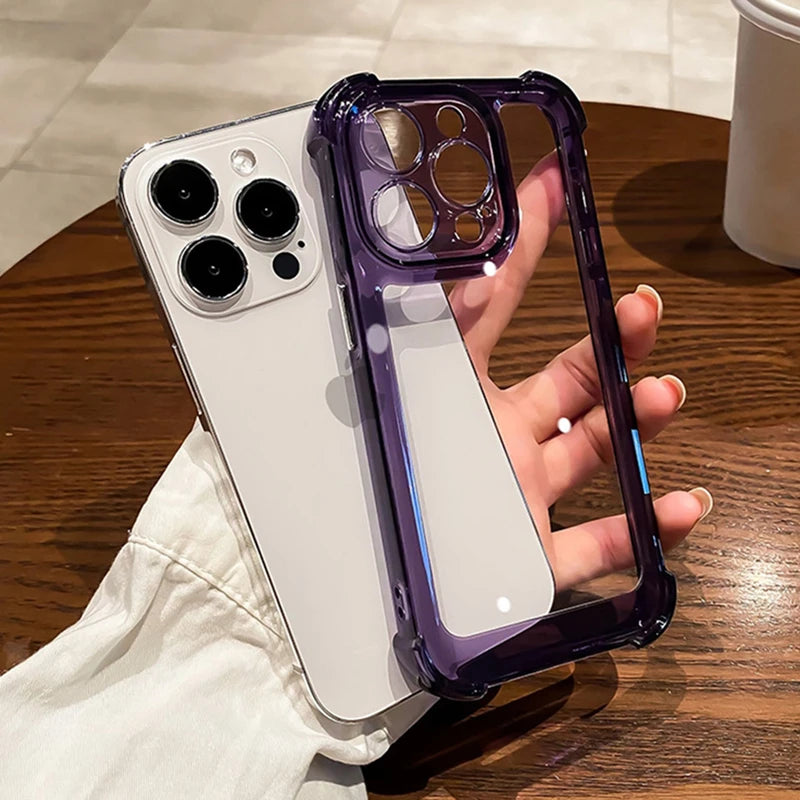 Luxury Shockproof Clear Phone Case For iPhone 17 16 15 14 13 12 11 Pro XR XS Max Plus Silicon Bumper Transparent Hard Back Cover