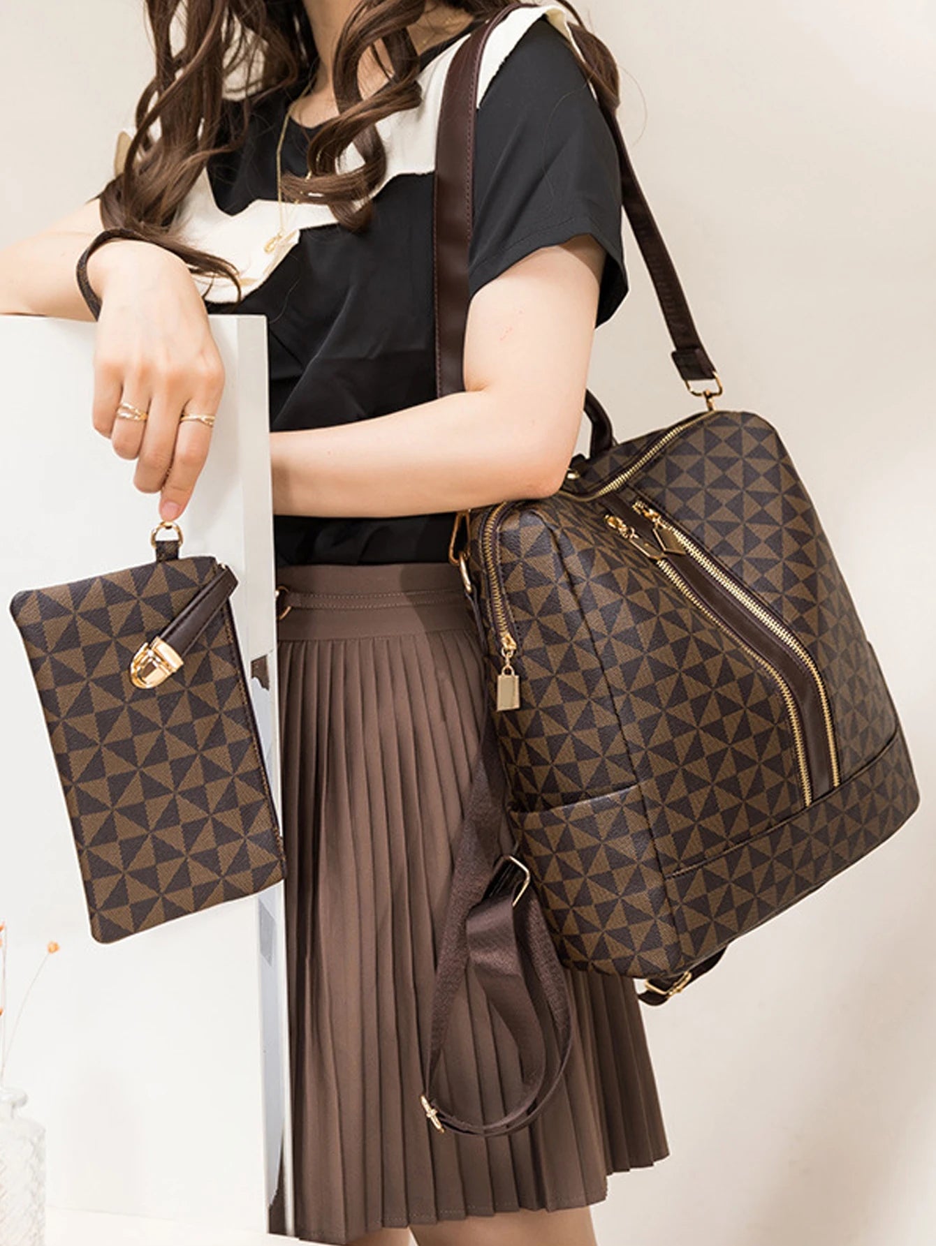 Women’s 2-Piece Backpack & Handbag Set – Waterproof Travel Bag Combo, Stylish Shoulder & Crossbody Daypack