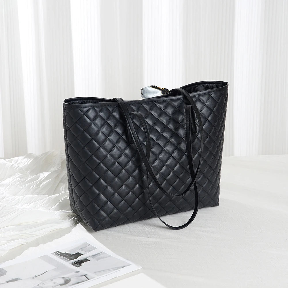Quilted Embroidered Tote Bag – Women’s Large Shoulder & Crossbody Handbag, Casual Luxury Everyday Purse