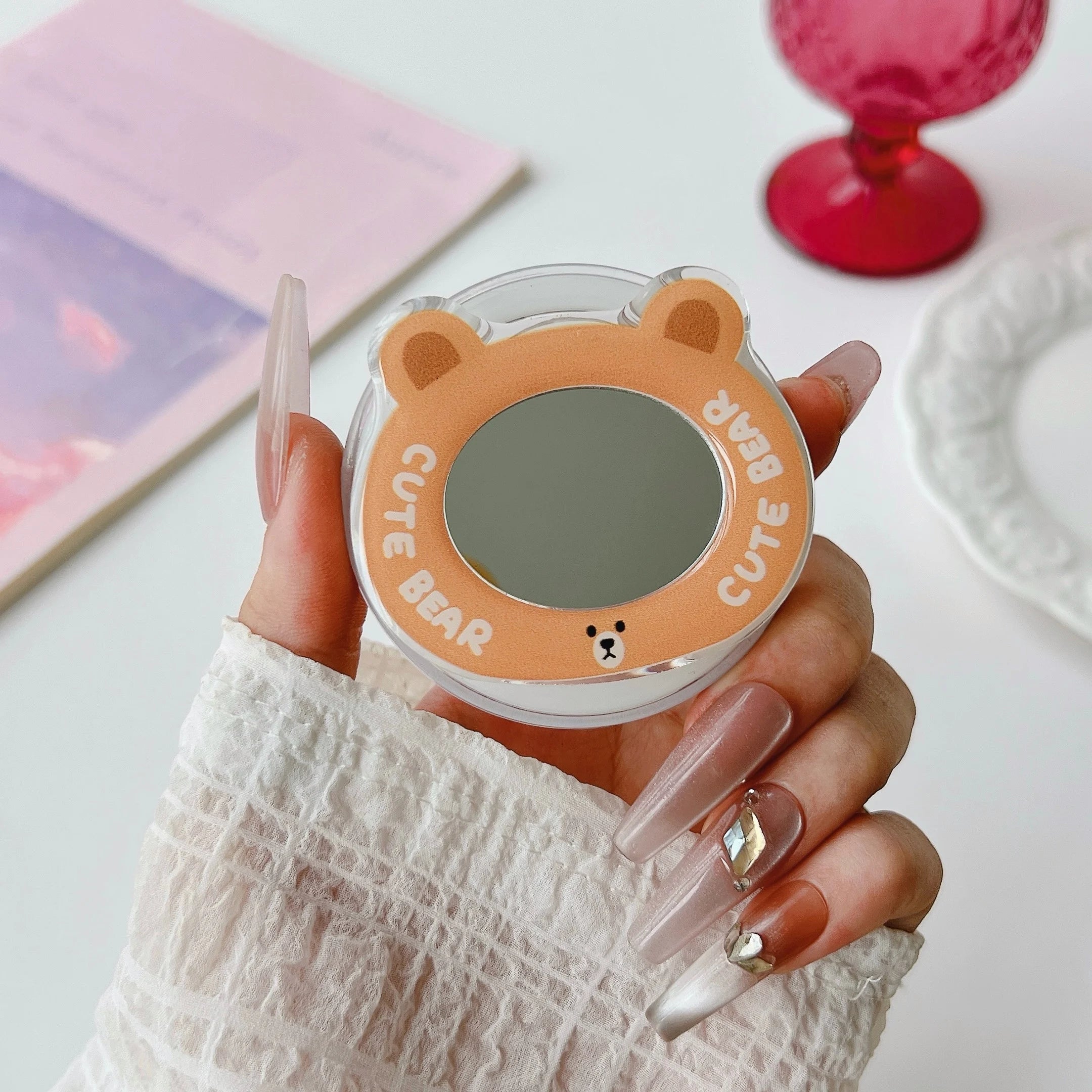 Korean Cute Mirror For Magsafe Magnetic Phone Griptok Grip Tok Stand For iPhone Foldable Wireless Charging Case Holder Ring