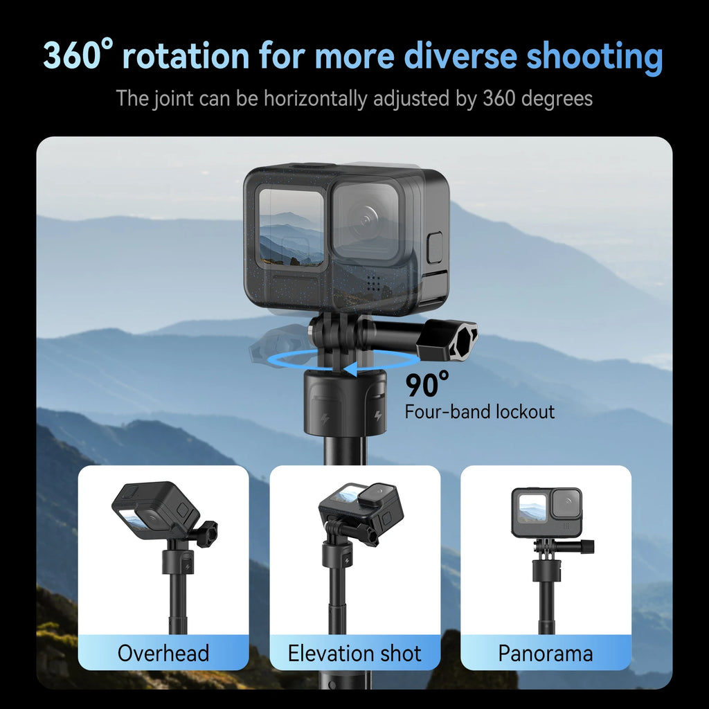 TELESIN 5000Mha Power Bank 360° Rotation Charging Selfie Stick Remote Control Tripod For Gopro Hero 13 12 11 10 9 MAX