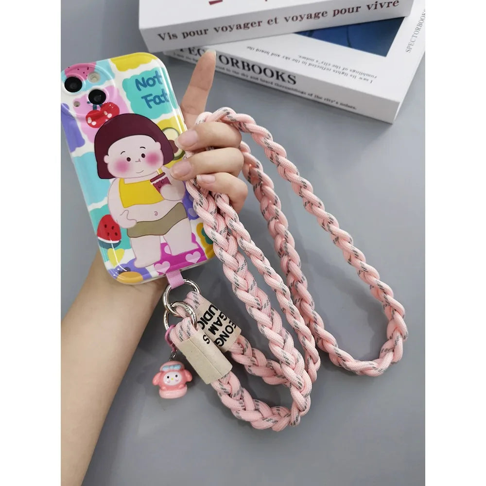 Crossbody Shoulder Lanyard for Mobile Phone Case with Patch Tab Colorful Nylon Necklace Strap String Ropes Phone Accessories