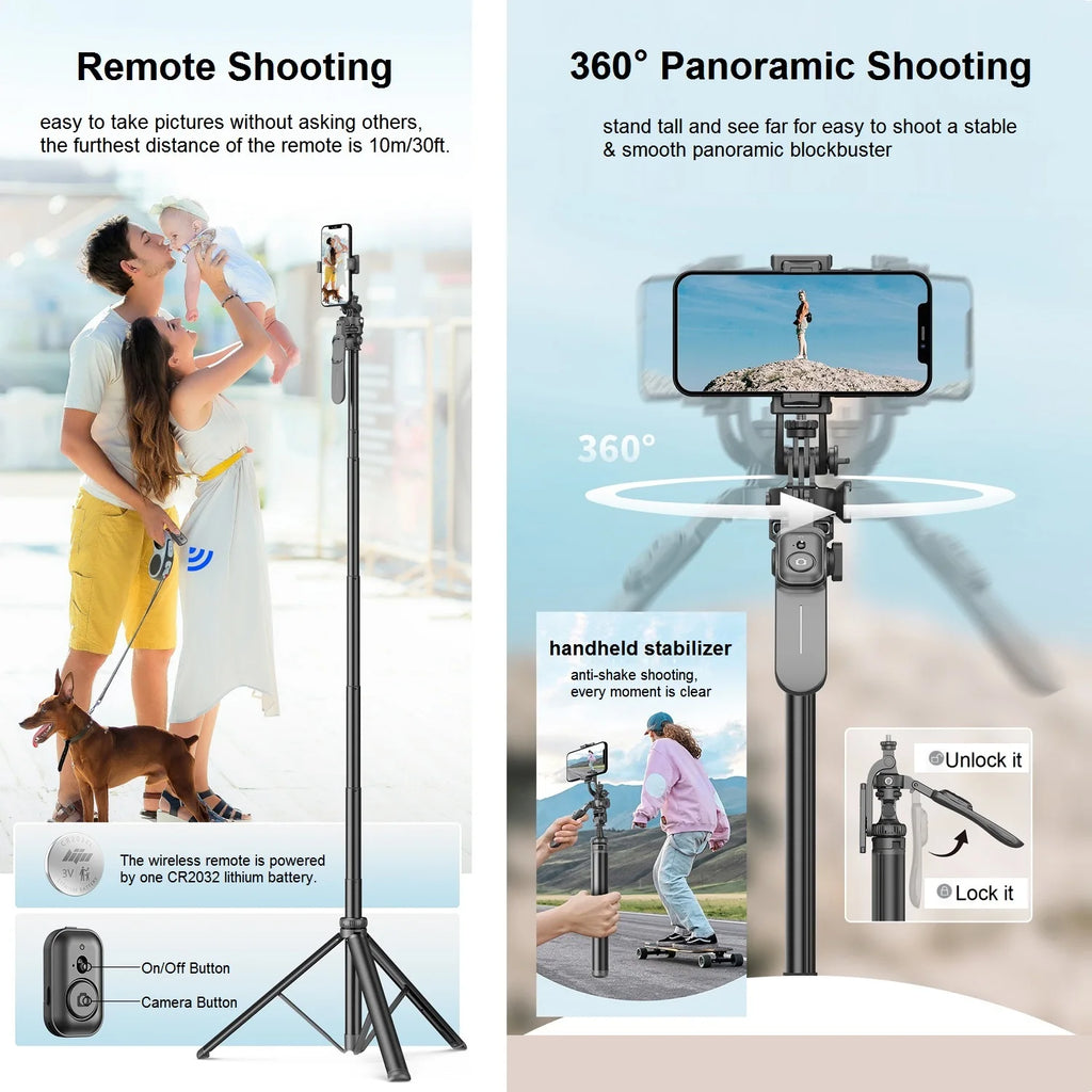 Selfie Stick Tripod with Remote for iPhone Phone Gopro DSLR Camera, 2.0m Extendable Phone Tripod Cold Shoe Mount for Vlog Videos