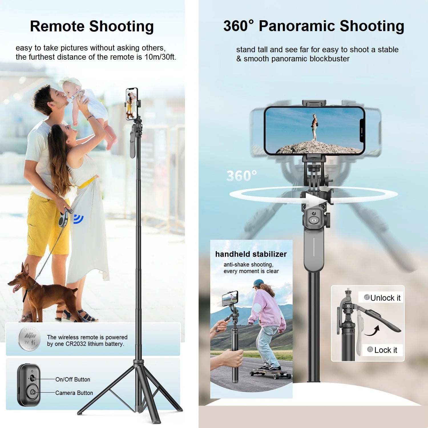 Selfie Stick Tripod with Remote for iPhone Phone Gopro DSLR Camera, 2.0m Extendable Phone Tripod Cold Shoe Mount for Vlog Videos