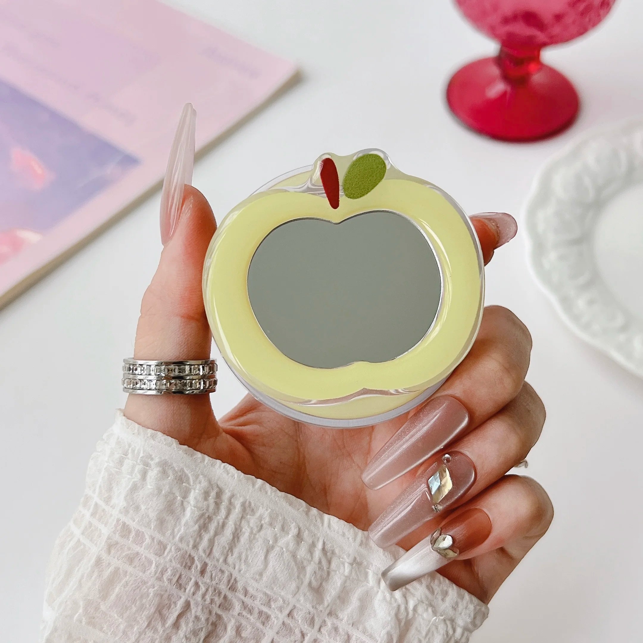 Korean Cute Mirror For Magsafe Magnetic Phone Griptok Grip Tok Stand For iPhone Foldable Wireless Charging Case Holder Ring