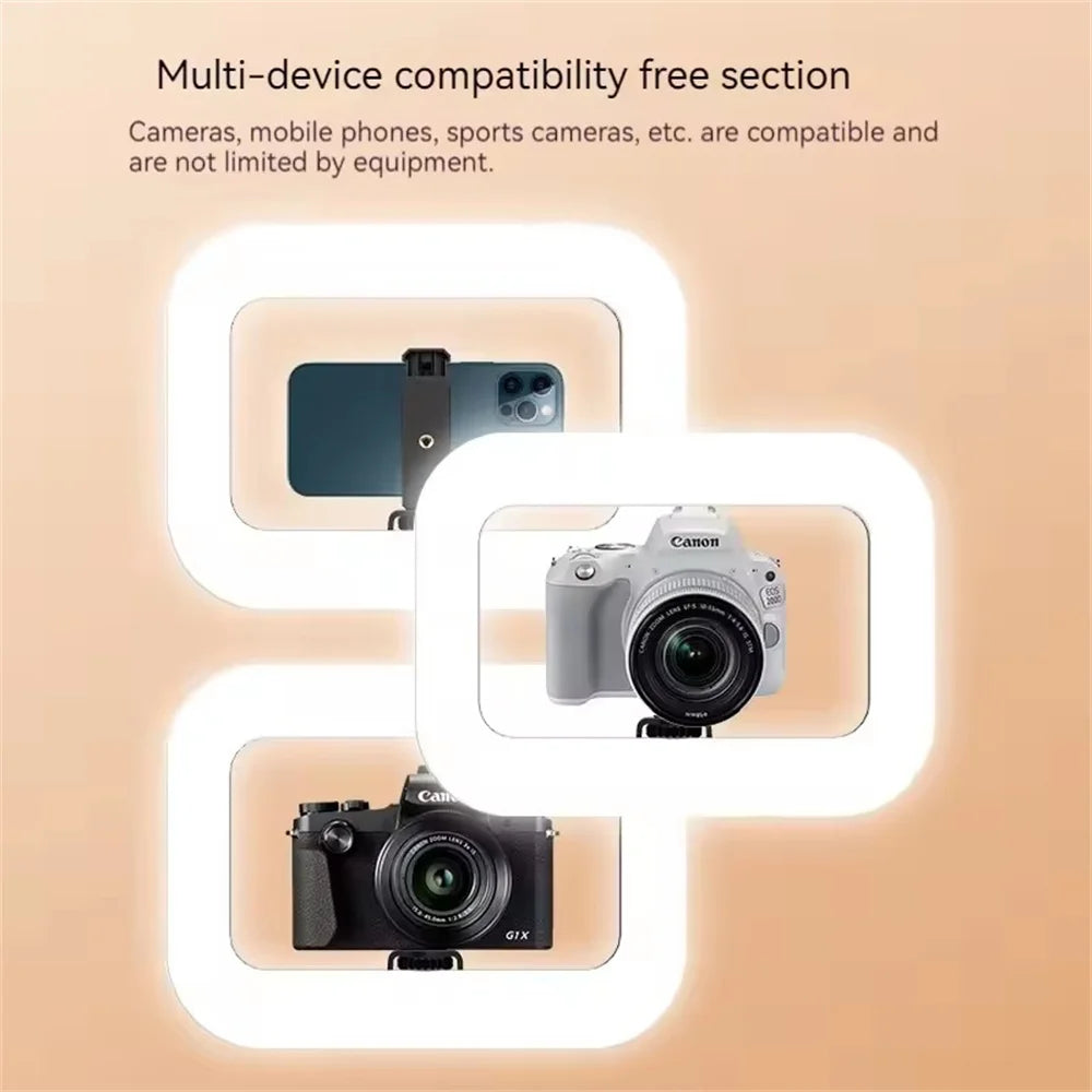 Roreta New Handheld Ring LED Rechargeable Portable Mobile Phone Live Broadcast Photography Desktop Rabbit Cage Selfie fill Light