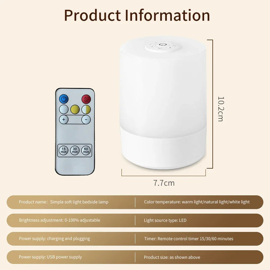 Bedside LED Touch Night Lights Dimmable Rechargeable Desktop Table Lamp For Reading Desk Bedroom Bedside Decoration Lighting