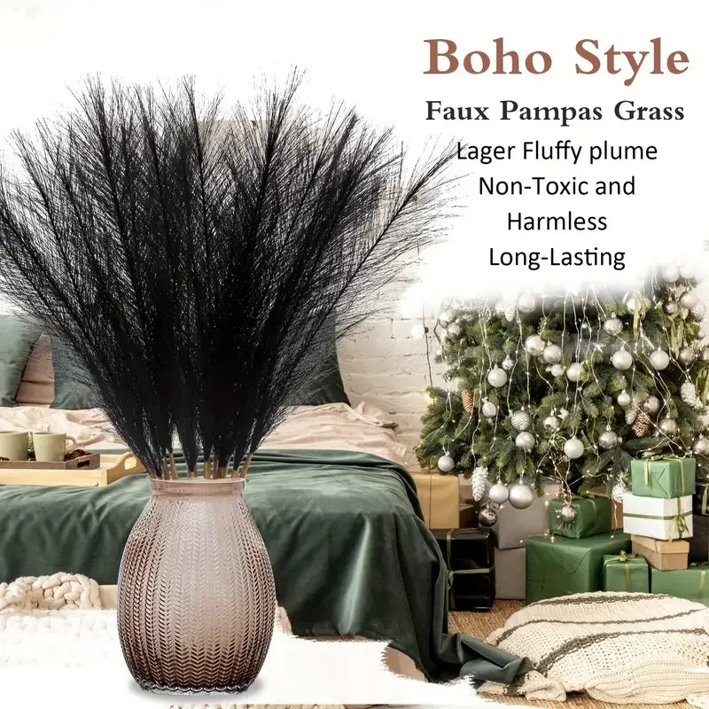10pcs/set 10-Piece Black Faux Pampas Grass Floral Arrangement for Halloween, Wedding Centerpieces, Home Decor, Boho Style