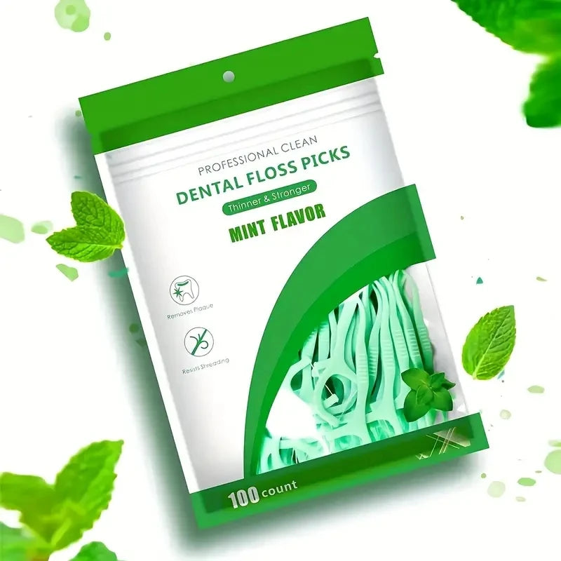 100/300/500pcs Portable Mint Mouthed Dental Floss Interdental Cleaning Floss Disposable Care Floss Stick For Oral Care Cleaning