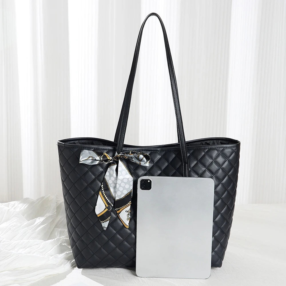 Quilted Embroidered Tote Bag – Women’s Large Shoulder & Crossbody Handbag, Casual Luxury Everyday Purse