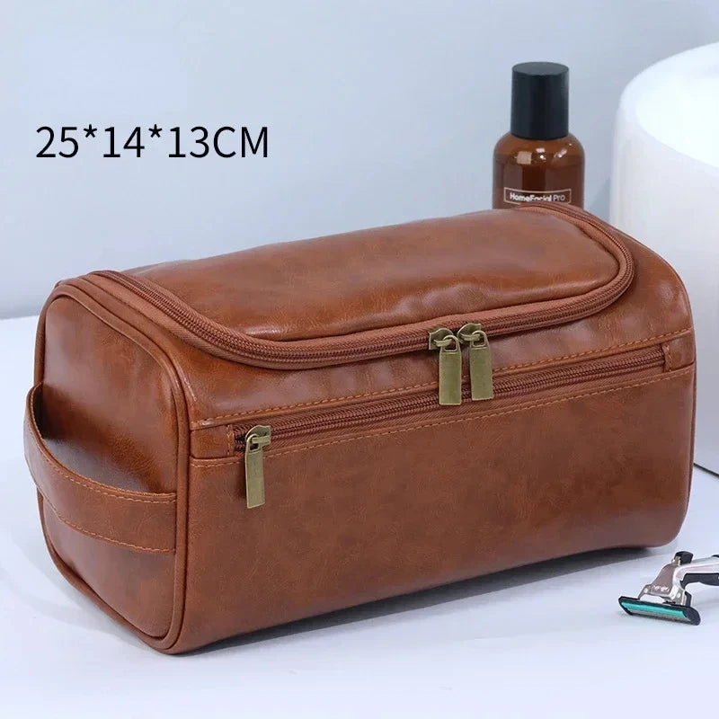 Unisex Leather Travel Toiletry Bag – Hanging Dopp Kit, Large Cosmetic Organizer for Men & Women