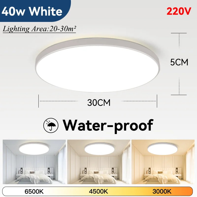 Waterproof Bathroom Lamp Ceiling Led Ceiling Lights 18W 30W 40W Round Led Ceiling Lamp For Kitchen Living Room Toilet Room 220V