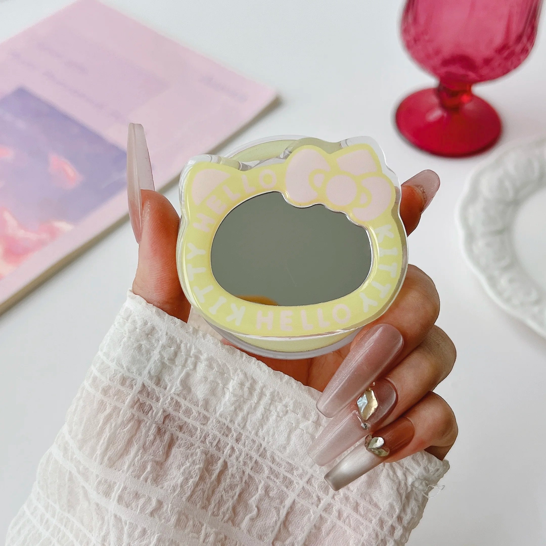 Korean Cute Mirror For Magsafe Magnetic Phone Griptok Grip Tok Stand For iPhone Foldable Wireless Charging Case Holder Ring