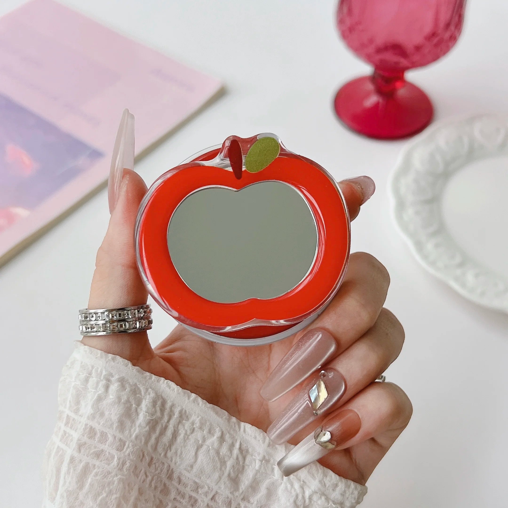Korean Cute Mirror For Magsafe Magnetic Phone Griptok Grip Tok Stand For iPhone Foldable Wireless Charging Case Holder Ring