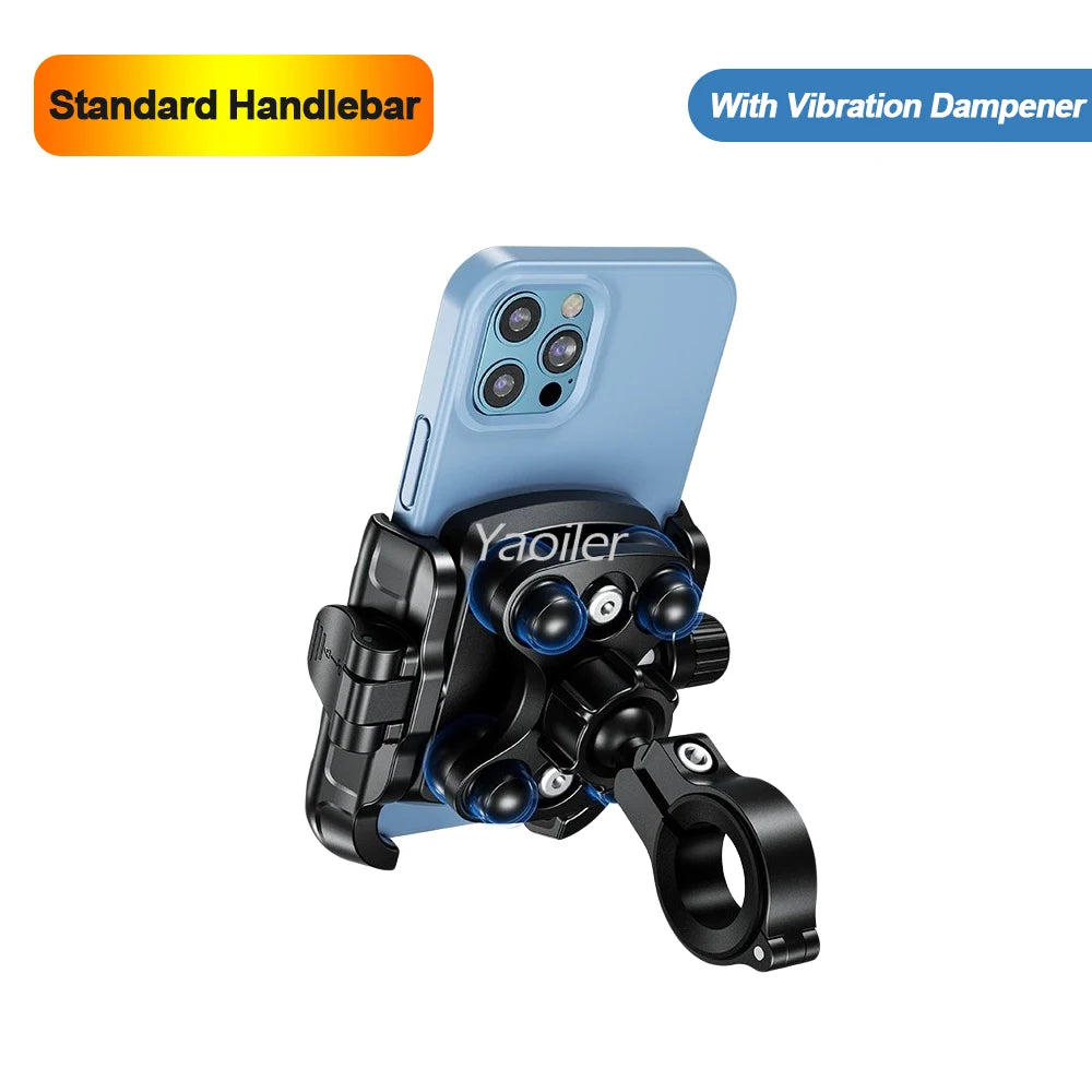 Aluminum Anti-Vibration Motorcycle Phone Mount Holder 1s Lock Camera Friendly Anti-Theft Handlebar for Bike Bicycle Scooter ATV