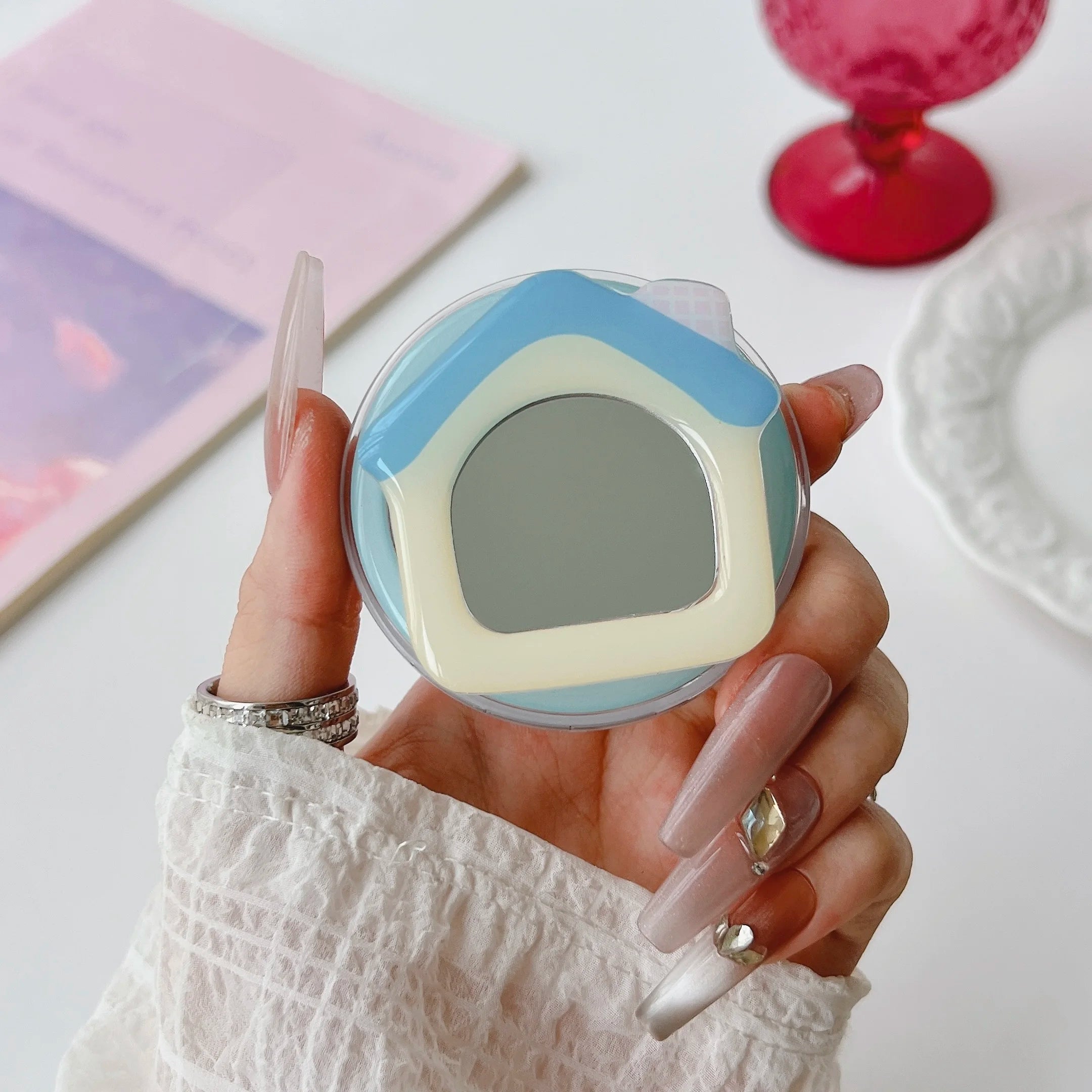 Korean Cute Mirror For Magsafe Magnetic Phone Griptok Grip Tok Stand For iPhone Foldable Wireless Charging Case Holder Ring