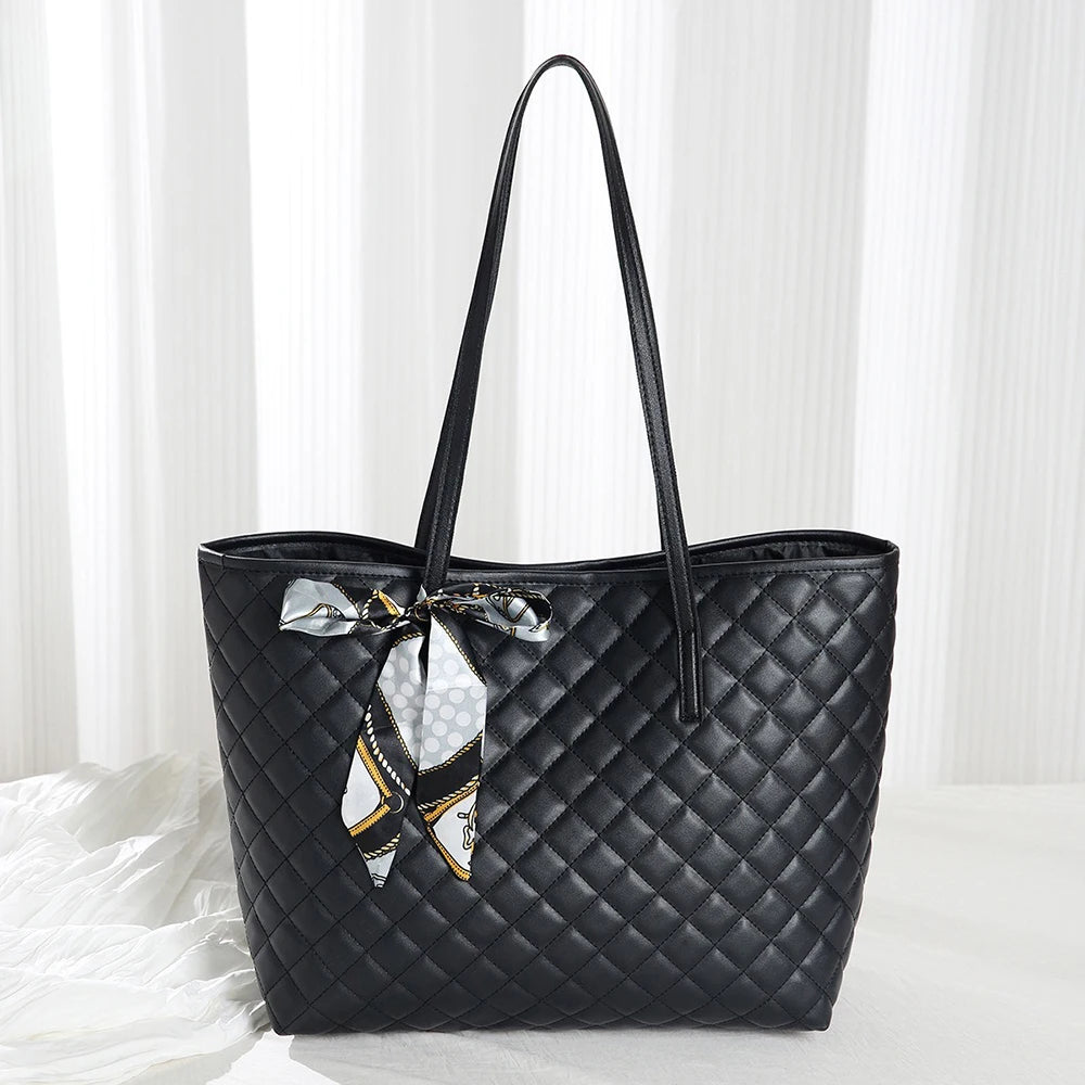 Quilted Embroidered Tote Bag – Women’s Large Shoulder & Crossbody Handbag, Casual Luxury Everyday Purse