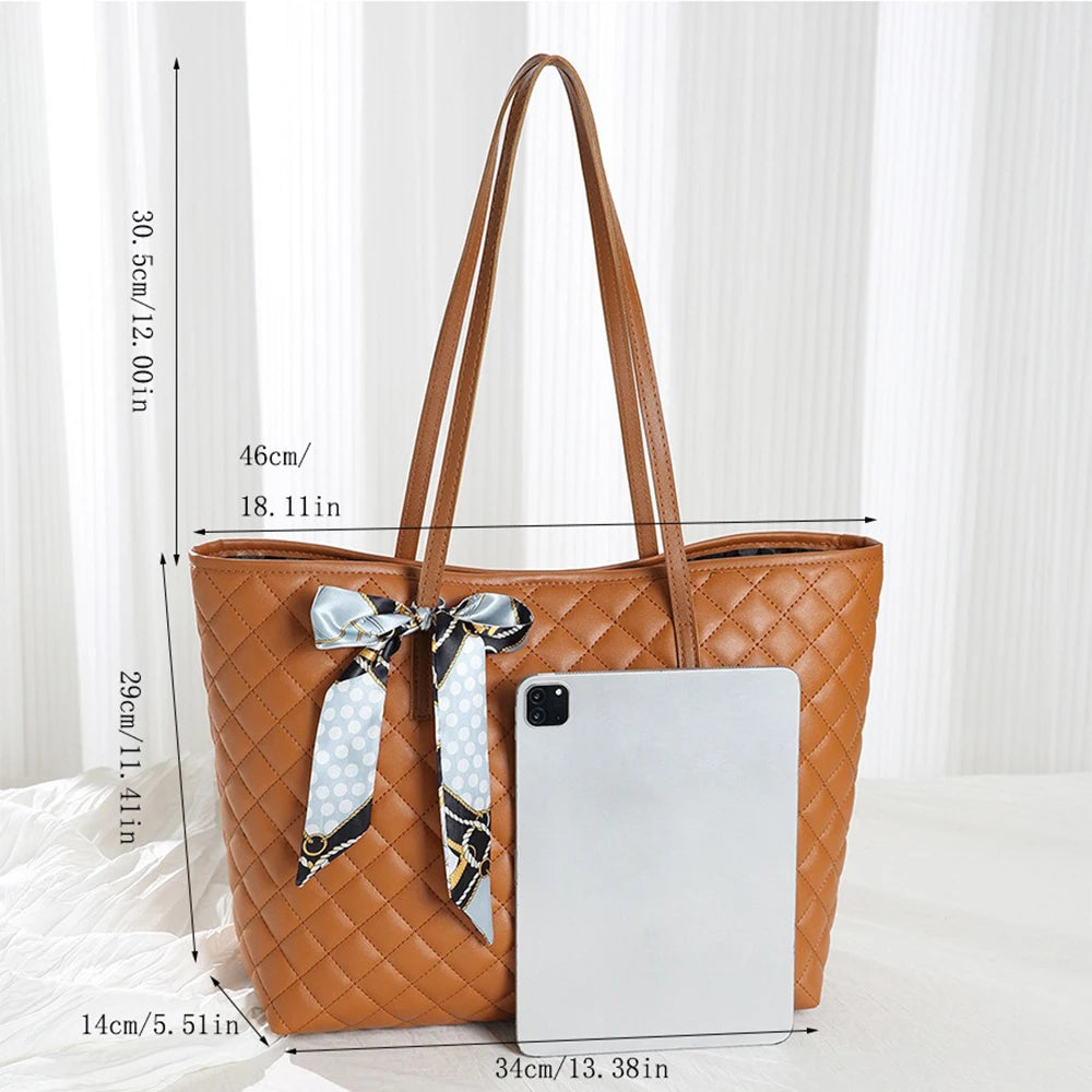 Quilted Embroidered Tote Bag – Women’s Large Shoulder & Crossbody Handbag, Casual Luxury Everyday Purse