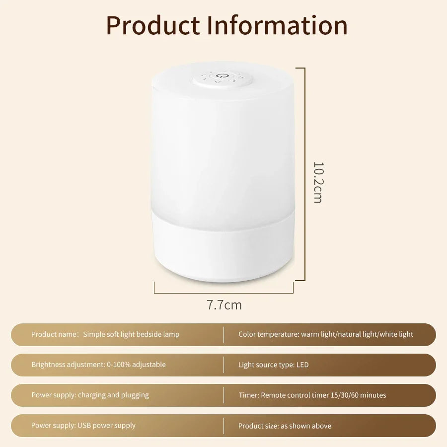 Bedside LED Touch Night Lights Dimmable Rechargeable Desktop Table Lamp For Reading Desk Bedroom Bedside Decoration Lighting