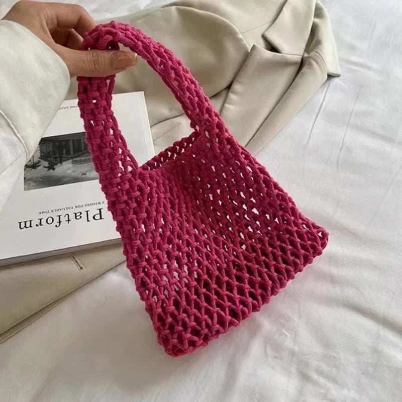 Women’s Small Crossbody Phone Bag – Solid Color Hollow-Out Woven Crochet Lightweight Braided Shoulder Handbag