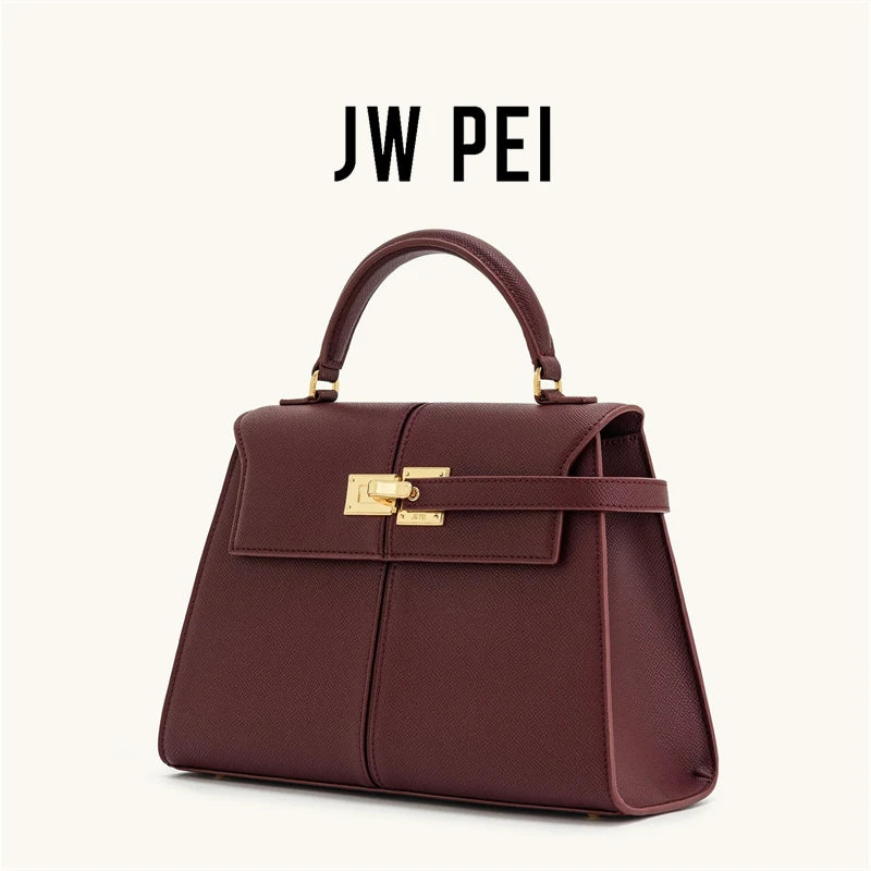 JW PEI Elise Handbag – 2025 Luxury Burgundy Large Square Crossbody Bag for Women | Designer Vegan Leather Purse