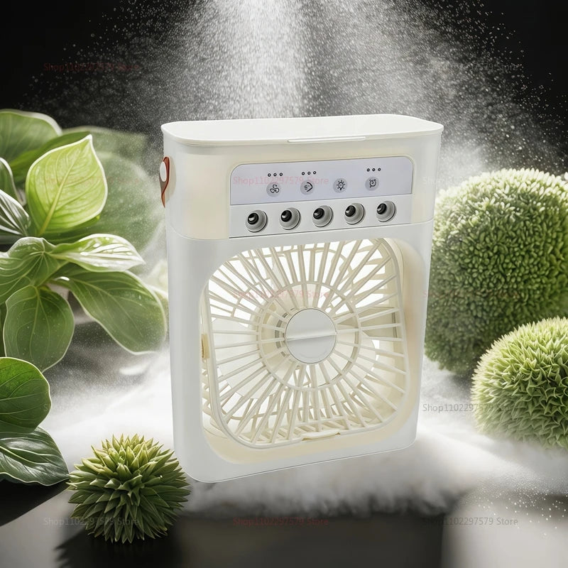 Mini USB Water Mist Fan Portable Air Cooler Humidifier 3 in 1 Air Conditioning Fan 7-Color LED Night Light Office Home Fan