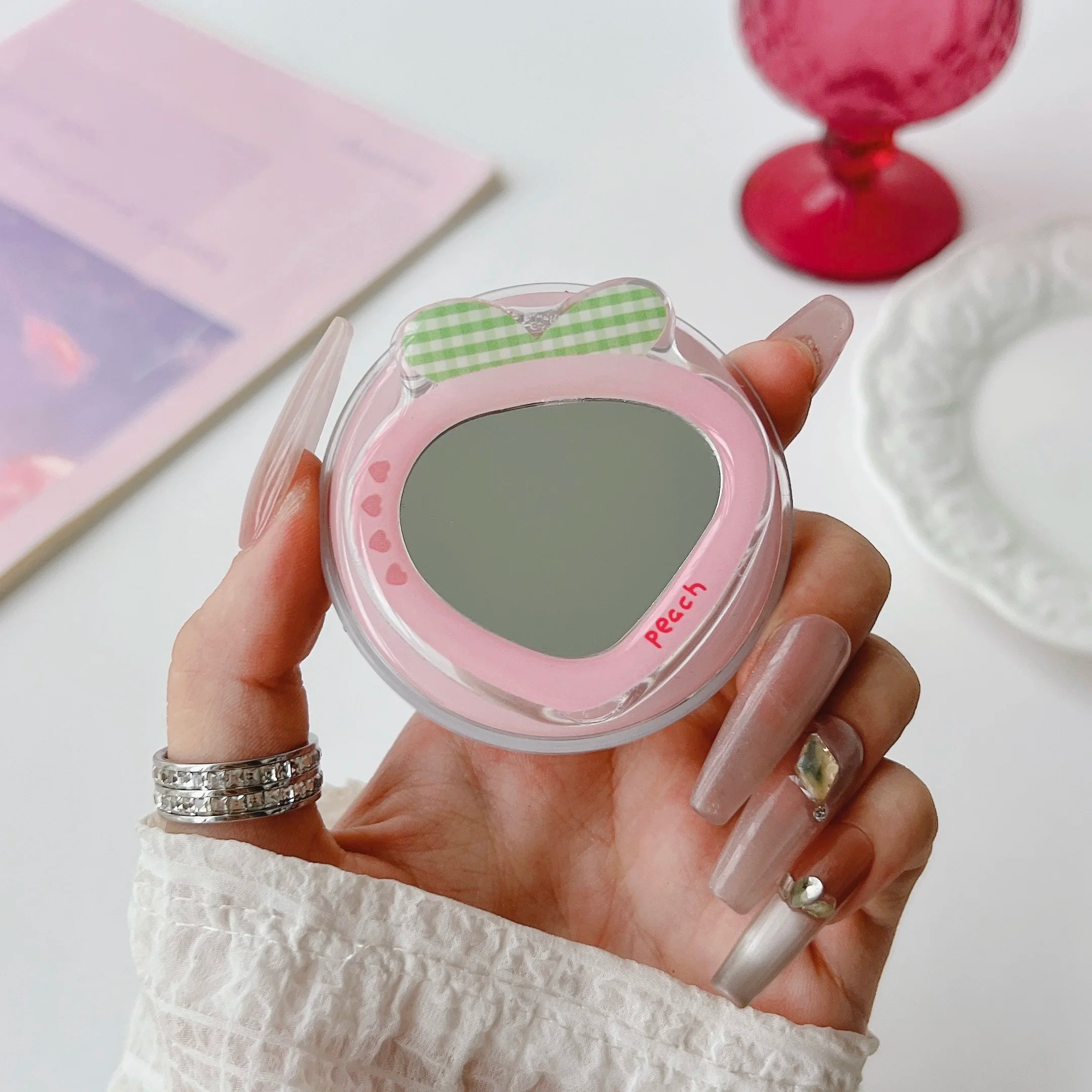 Korean Cute Mirror For Magsafe Magnetic Phone Griptok Grip Tok Stand For iPhone Foldable Wireless Charging Case Holder Ring