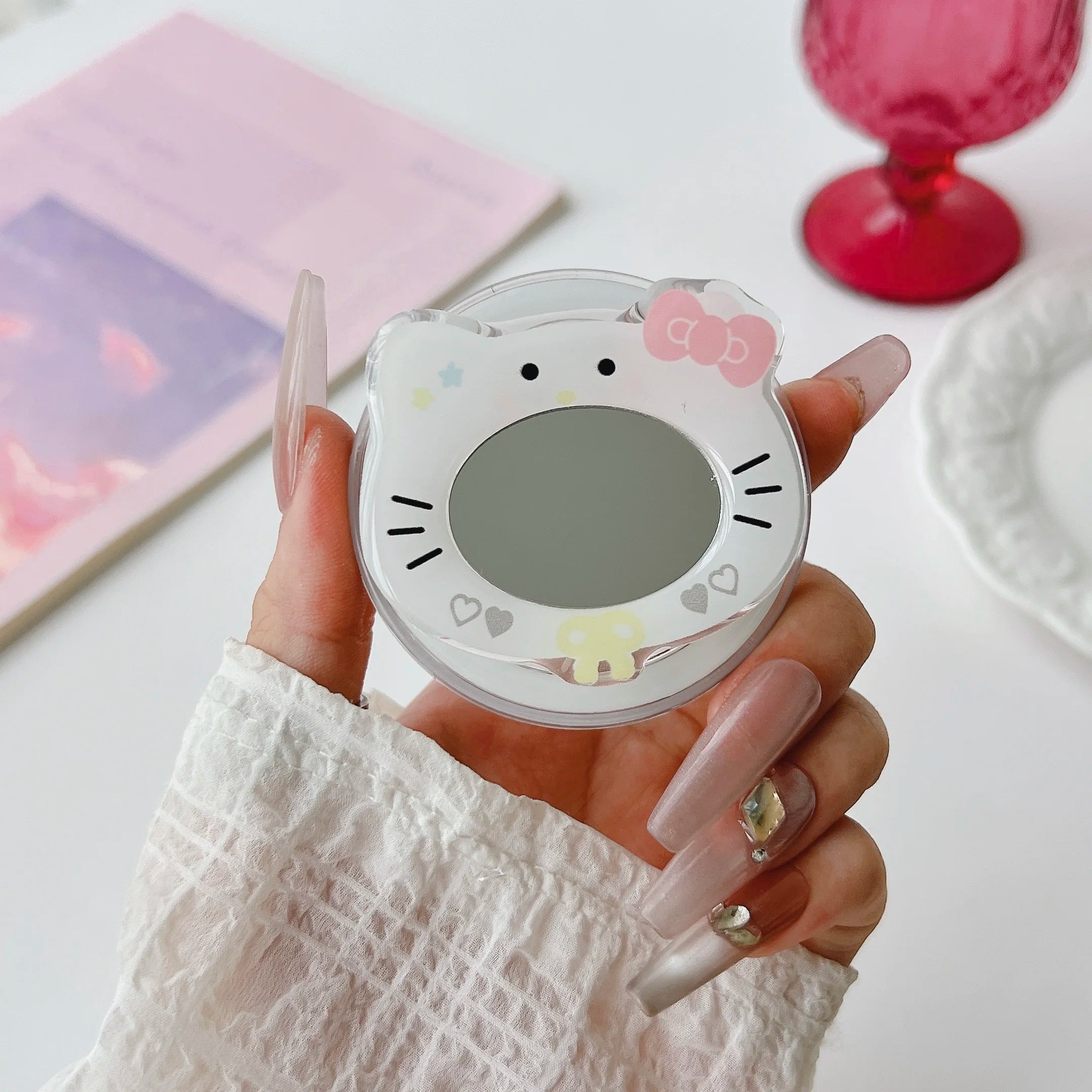 Korean Cute Mirror For Magsafe Magnetic Phone Griptok Grip Tok Stand For iPhone Foldable Wireless Charging Case Holder Ring